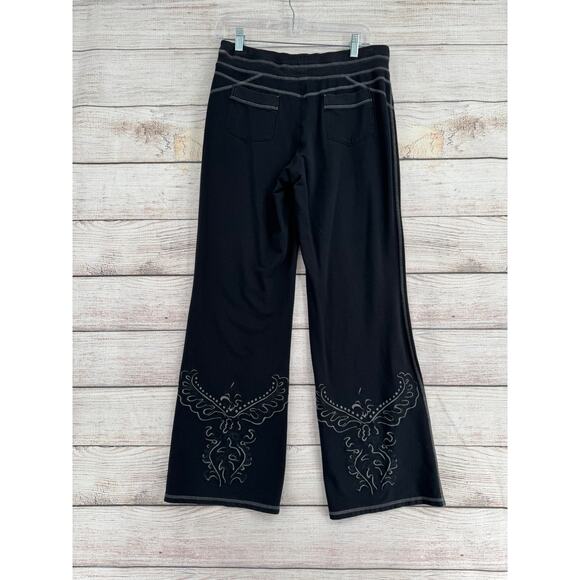 Athleta Contrast Stitch Floral Wide Leg Sweat Pants Womens Medium Black - Picture 2 of 10